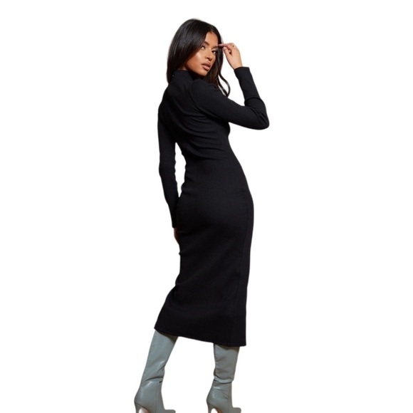 Pretty Little Thing Black Ribbed Knit Slit Midi Dress Size 2 - Picture 5 of 12